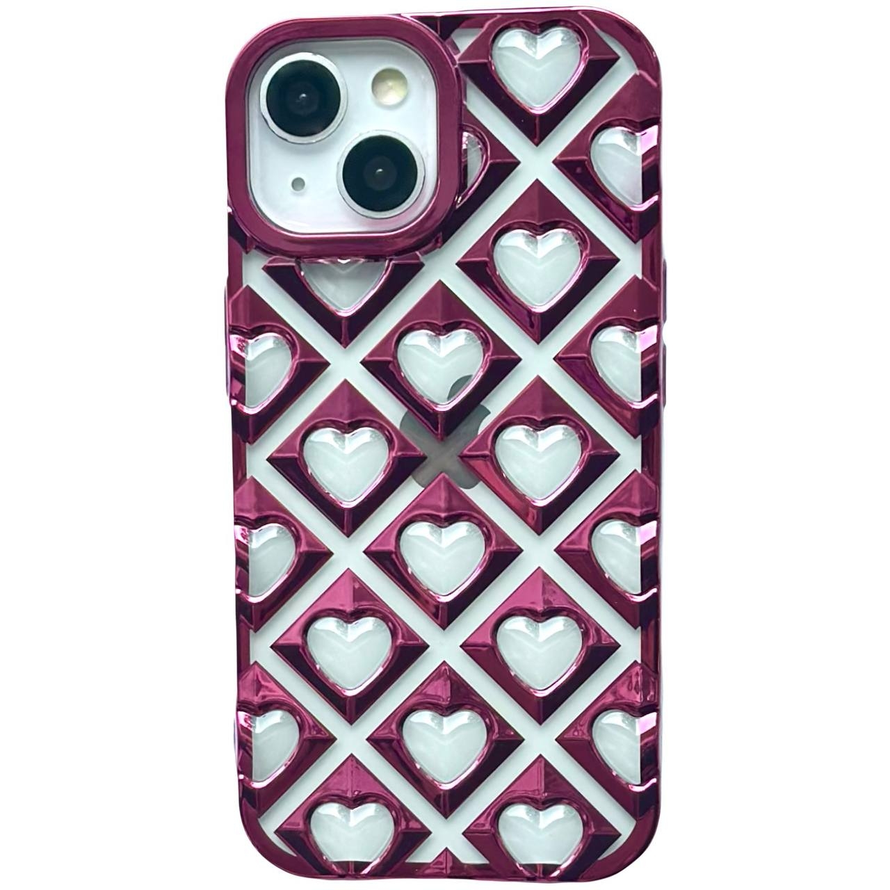Hearts Metallic TPU iPhone 14 Rose - 1