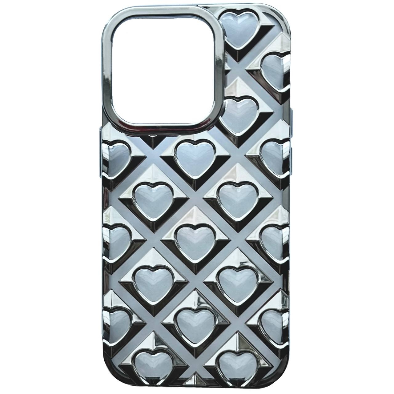 Hearts Metallic TPU iPhone 15 Pro Max Silver - 1