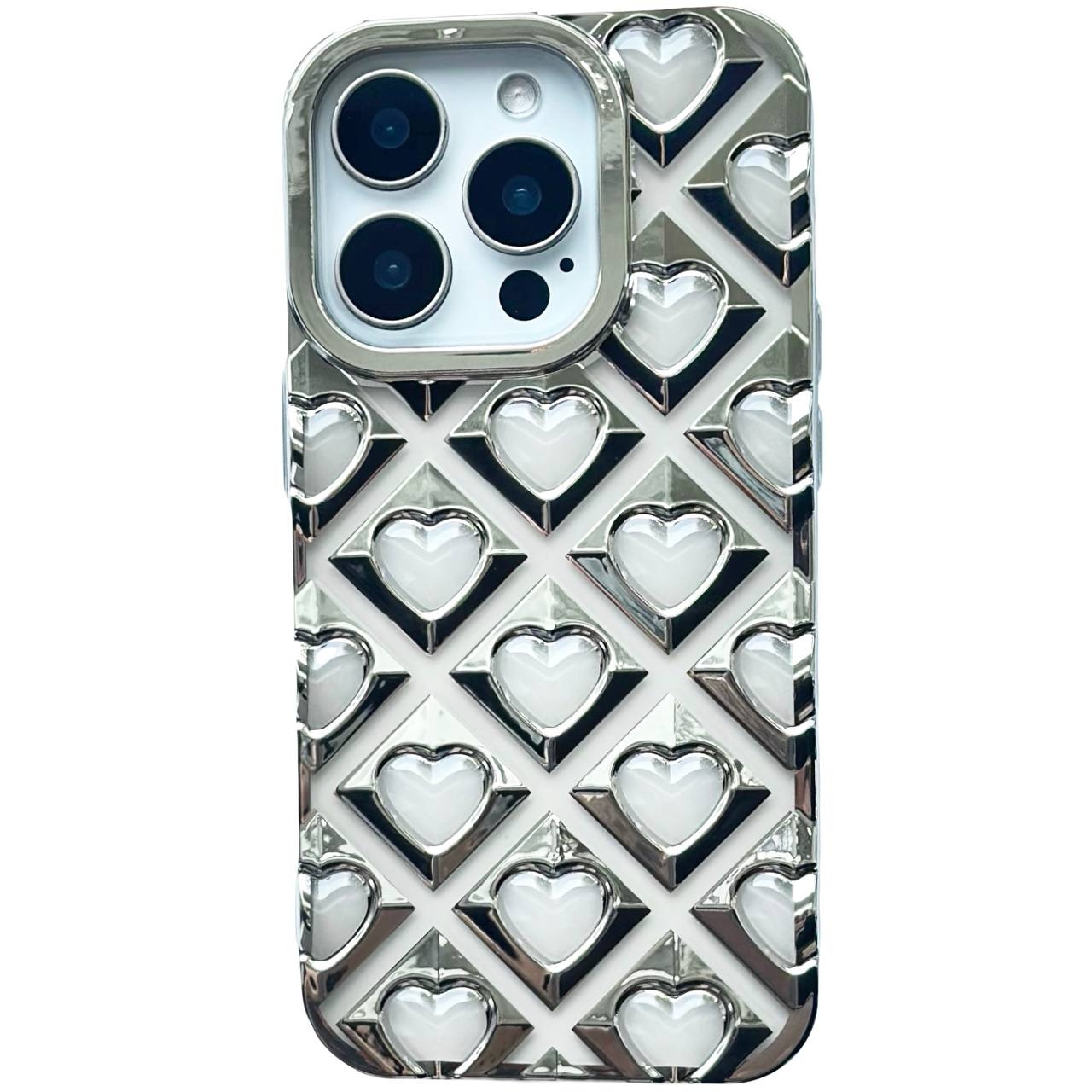 Hearts Metallic TPU iPhone 12 Pro Max Silver - 1
