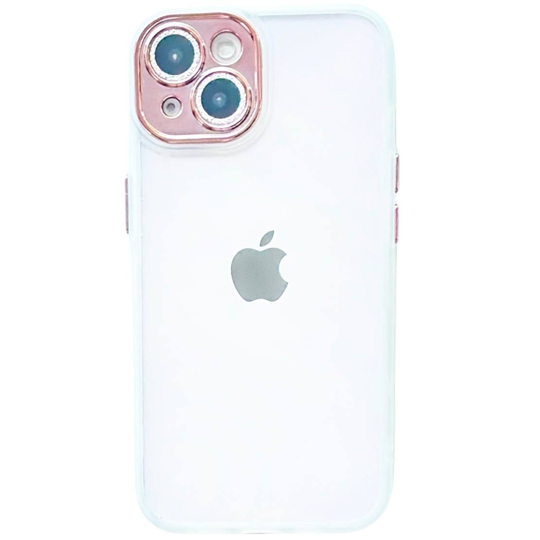Color Case Glass Diamond Camera iPhone 14 White/Pink - 1