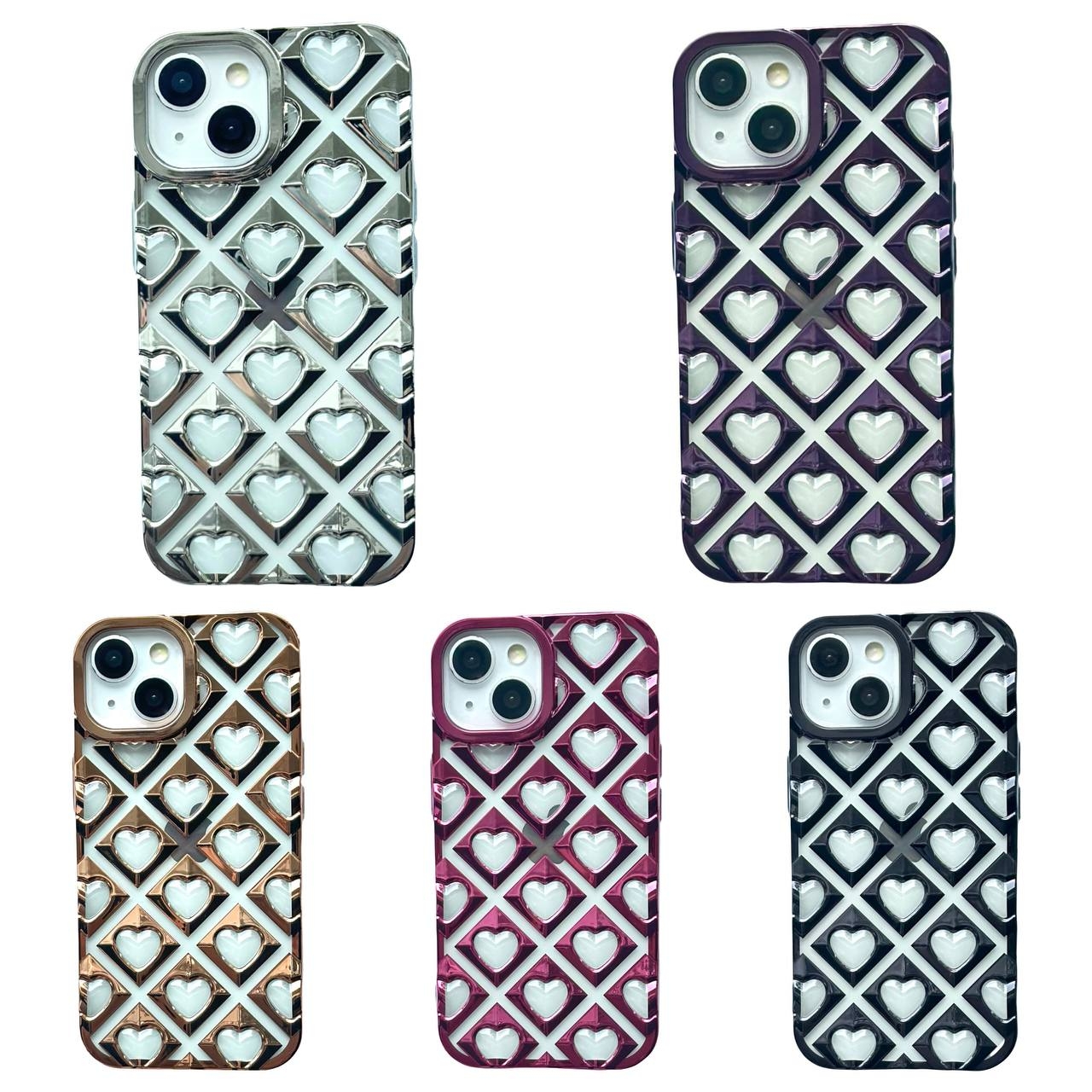 Hearts Metallic TPU iPhone 15 Black - 2