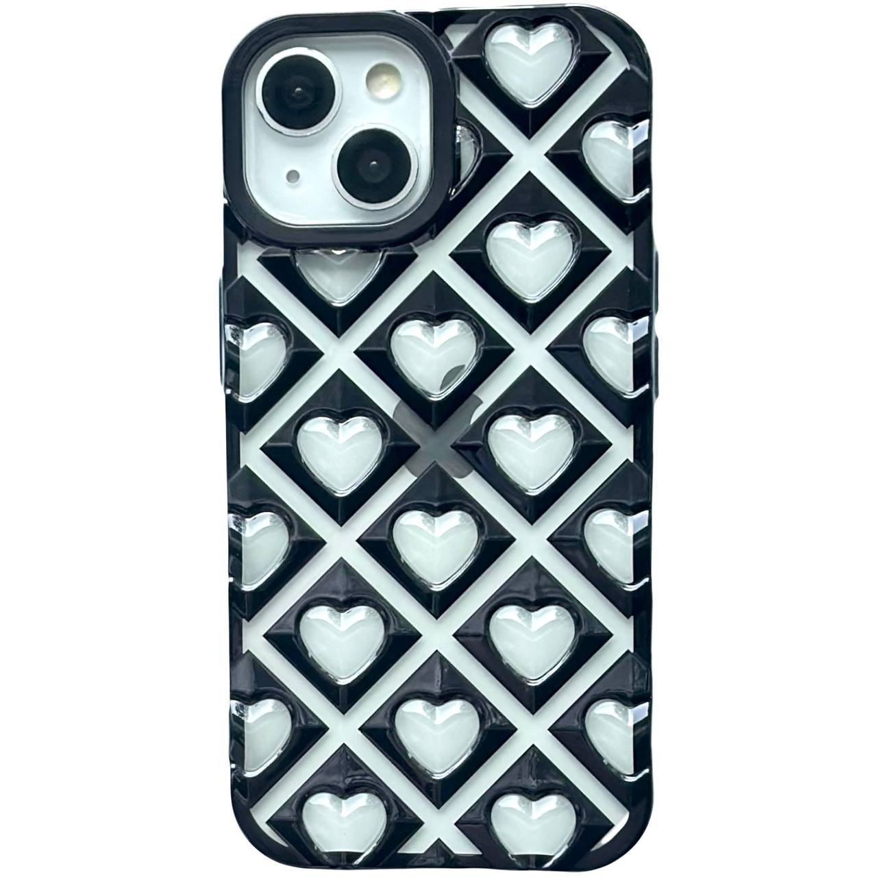 Hearts Metallic TPU iPhone 15 Black - 1