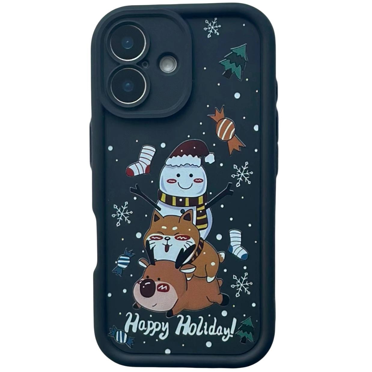 TPU Merry Christmas iPhone 16 Black (3-Head) - 1