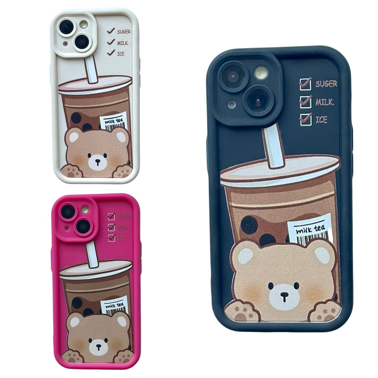 Cute Bear Coffee iPhone 15 White - 2
