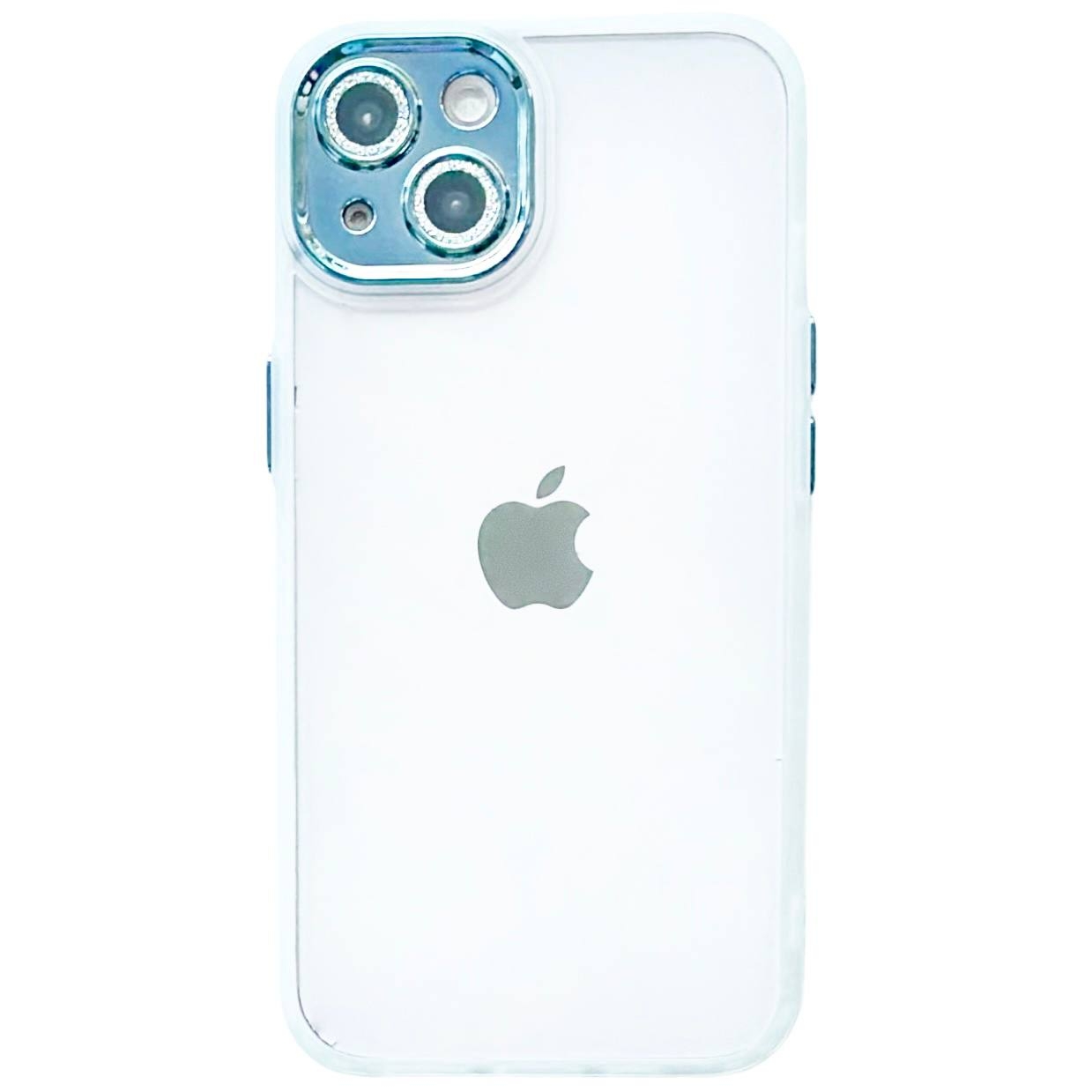 Color Case Glass Diamond Camera iPhone 13 White/Blue - 1