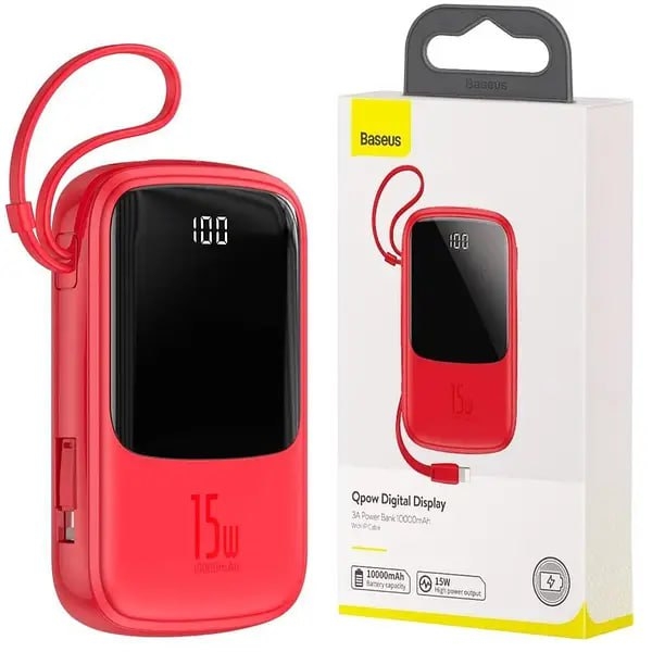 Baseus PowerBank Qpow Digital Display 10000mAh 15W Red - 1